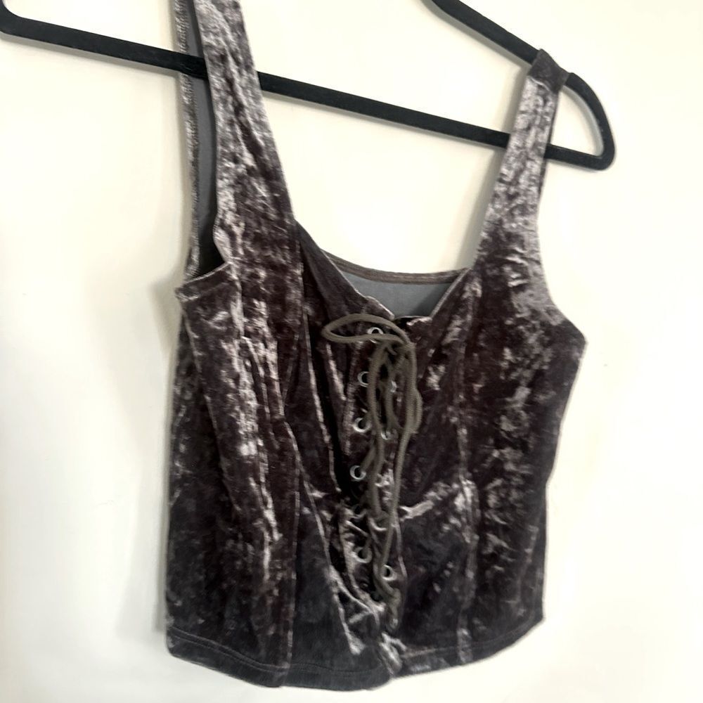 Velvet Lace-Up Tank Top - Gray
